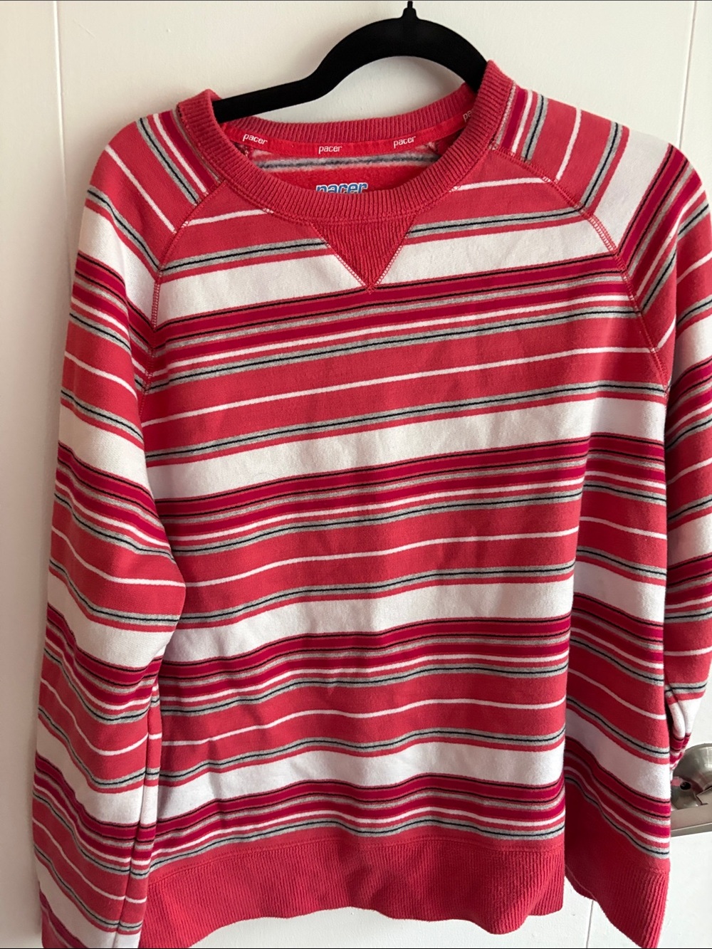 Acer Red and White Striped Crewneck Sweatshirt